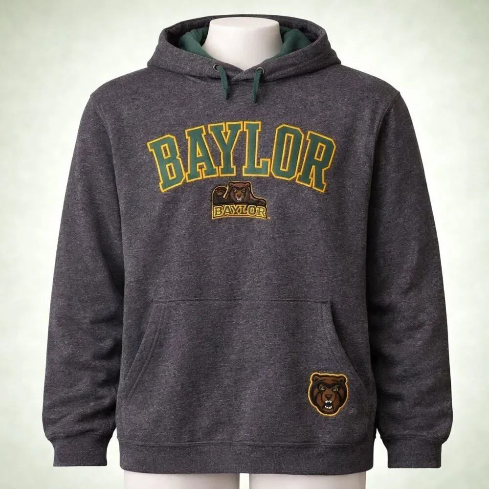 Knights Apparel Baylor Bears Gray Embroidered Kangaroo Hoodie Sweatshirt XL